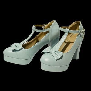 Lolita Cosplay Bow T-strap Platform Chunky Pumps